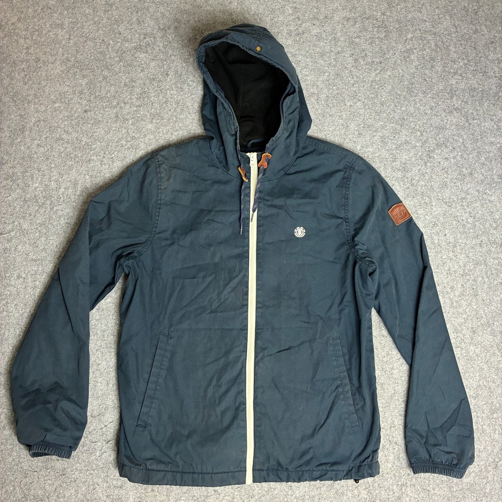 Element Wolfeboro Hooded Jacket Mens Medium Navy Blue Excellent Fleece Lined Zip
